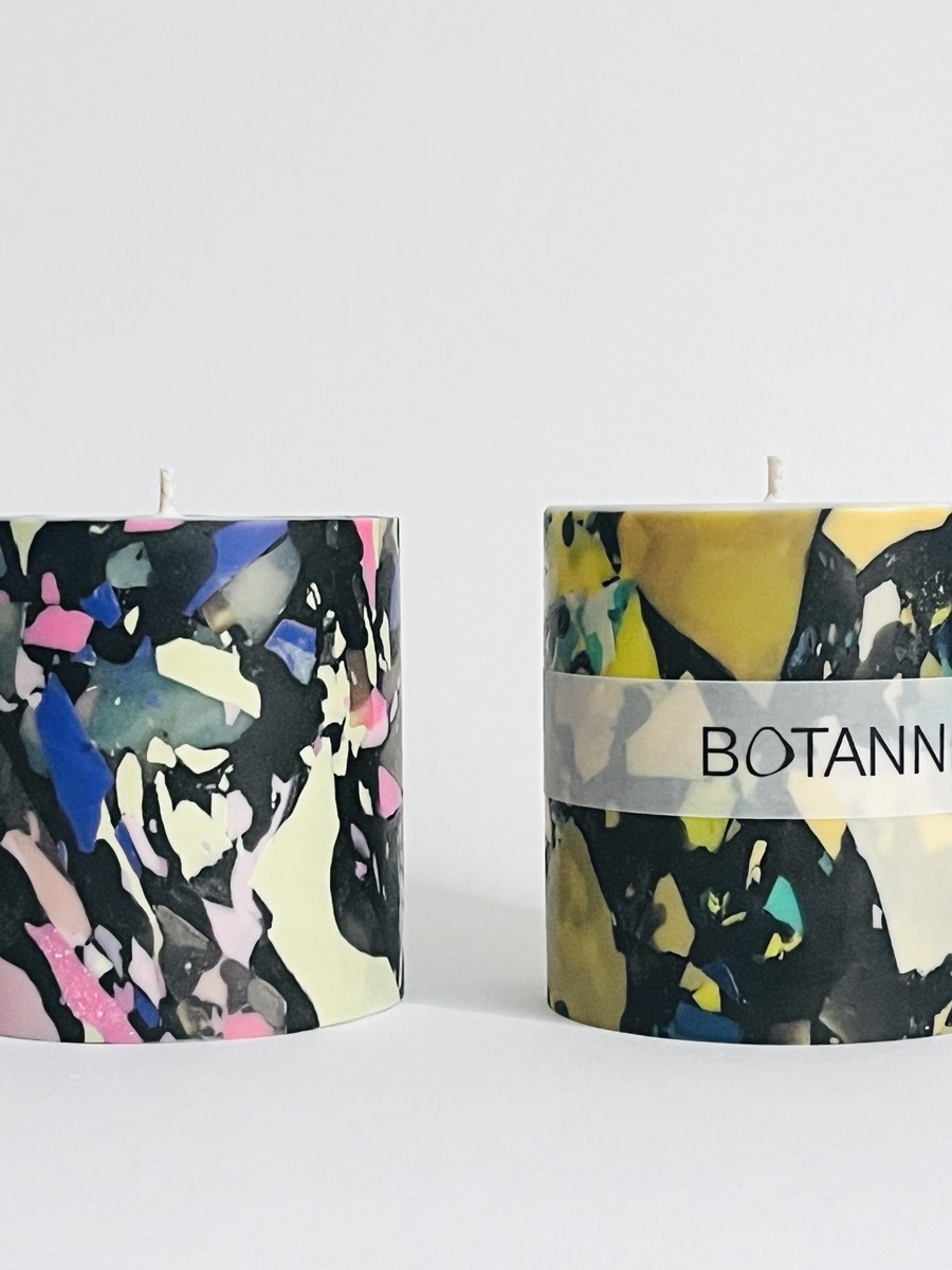 Botanni Kerze, Terrazzo Schwarz, Blau-Gold